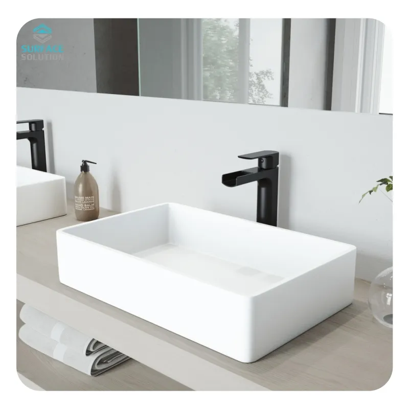 Encimera Coreana de piedra artificial, lavabo de baño, encimera de superficie sólida acrílica de Corian blanco, lavabo superior
