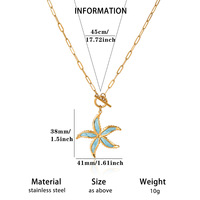 Collier en acier inoxydable plaqué or 18 carats avec incrustation de coquillages, pendentif tendance série Océan (coquillage, étoile de mer, tortue) et motif floral