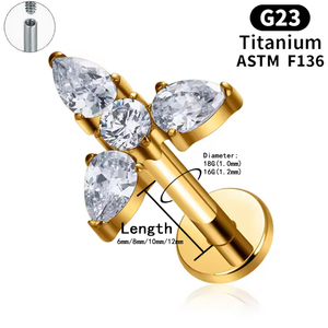 Gold Internal Thread Earrings G23 <strong>Titanium</strong> Alloy Cherry Leaf Lip <strong>Stud</strong> Fashion Women's Style Daily Life Wear Piercing Jewelry - Product Image 6