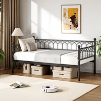 Canapé-lit double noir de style japonais, structure en métal robuste, support en plaque d'acier, pour salon, chambre à coucher, appartement T07