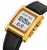 Montres numériques carrées SKMEI 2228, mode, sport, étanches, uniques, dorées, bracelet en acier inoxydable et cuir pour homme, avec boîte cadeau