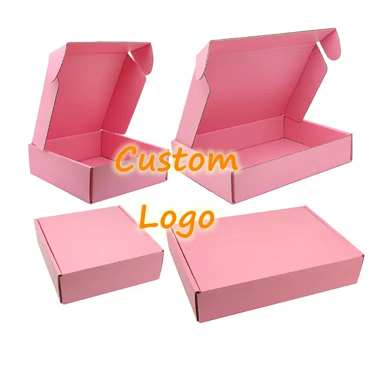 Coffret cadeau plat rose avec logo personnalisé, emballage en carton, boîte postale pliable pour vêtements, chaussures et sous-vêtements