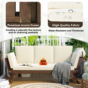 Chaise longue <span class=keywords><strong>de</strong></span> patio réglable en bois d'acacia, 3 positions inclinables, coussin en mousse épaisse, résistant à l'eau, canapé d'extérieur - Product Image 3