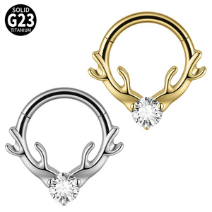 Anneau segmenté pour <span class=keywords><strong>nez</strong></span> et oreille en titane G23 avec motif bois <span class=keywords><strong>de</strong></span> cerf et zircone cubique |   Bijoux <span class=keywords><strong>de</strong></span> piercing inspirés <span class=keywords><strong>de</strong></span> la nature pour les studios et les magasins <span class=keywords><strong>de</strong></span> détail - Product Image 5