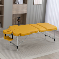 Meja Pijat Lipat 3 Panel Aluminium Portabel dengan Lubang Wajah, Sandaran Tangan, dan Rak dari Kulit PU Teal untuk Spa Salon.