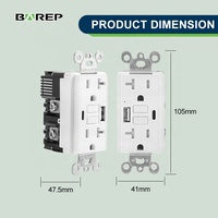 Stopkontak GFCI Anti-Tamper BAREP 20A dengan Pengisian Daya USB-C & USB-A, Stopkontak Dinding Dekoratif untuk Dapur, Kamar Mandi, Garasi, dan Ruang Cuci