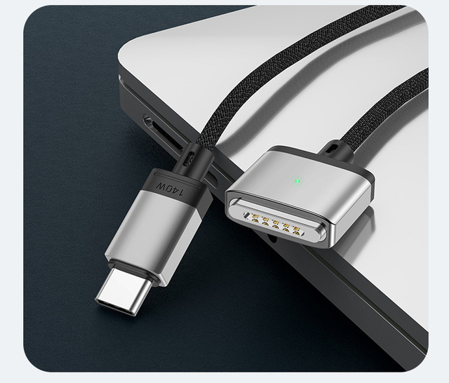 2m Braided Magnetic Aluminum Alloy Nylon Jacket Charge Cable 140W USB-C to T-Head Fast Charging for MacBook Computer