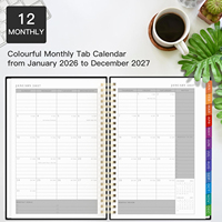 Agenda Anual Personalizable A5 con Espiral, Tapa Dura, Diario, Cuaderno con Pestañas Mensuales Coloridas y Banda Elástica para la Escuela y la Oficina