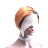 Perruques en cheveux humains vierges bon marché, lace frontal, cheveux courts blonds brésiliens, coupe bob pixie, coupe africaine, fermeture pour femmes