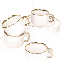 Service de table en céramique électroplaquée, luxe léger, idéal pour offrir, motif grain vertical, comprenant bol, assiette, tasse, 32 pièces