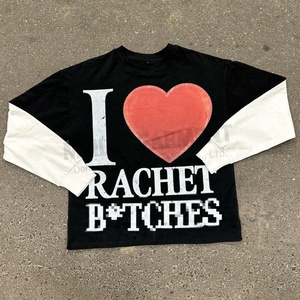 เสื้อยืดแขนยาวผ้าฟลีซแขนยาวคอกลมคอกลมทรงหลวมเปิดไหล่ออกแบบได้เองเสื้อยืดคอกลมทรงโอเวอร์ไซส์สองชั้น - Product Image 4