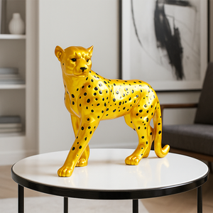 JingYue Personalisierbare 3D-gedruckte Goldene Leoparden-Dekorationsskulptur für Wohnzimmer, Hotel, Villa, Club – Handgefertigtes Kunsthandwerk aus Harz - Product Image 3