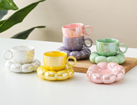 Ensemble de tasses en porcelaine à fleurs de tournesol avec plateau, style dessin animé, pour fête, mariage, cadeau, usage domestique