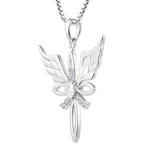 Collar con <span class=keywords><strong>colgante</strong></span> <span class=keywords><strong>de</strong></span> Cruz alada <span class=keywords><strong>de</strong></span> Ángel guardián <span class=keywords><strong>de</strong></span> Plata <span class=keywords><strong>de</strong></span> Ley 925 con corazón CZ - Product Image 6