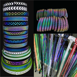 Iridescent rainbow <strong>Stripes</strong> <strong>Print</strong> Sewed on Jacquard Flat Weave Nylon Webbing <strong>Ribbon</strong> Bag Accessories Strap with Reflective Tape - Product Image 2