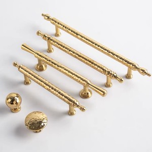 <strong>Light</strong> Luxury Solid Brass Hammered Cabinet <strong>Handles</strong> and Knobs Brass Copper Hammer Pattern Furniture T <strong>Handle</strong> Knob <strong>Pull</strong> Brass Gold - Product Image 1
