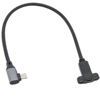 Câble d'extension USB 3.1 Type-C Gen2 mâle vers femelle à angle de 90 degrés avec gaine en PVC et fixation par vis pour moniteur