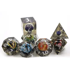 Resin Rainbow Colorful Dragon Eye Ball Dice 7pcs Dnd Set Dungeons Dragons Sharp Edge Dice