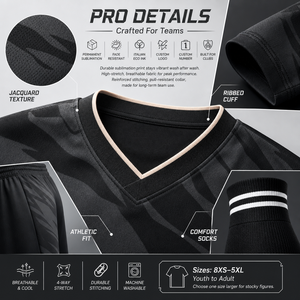 Maglia da <span class=keywords><strong>Calcio</strong></span> Professionale <span class=keywords><strong>Nera</strong></span> Mimetica Personalizzata con Tessuto Jacquard Traspirante, Divisa da <span class=keywords><strong>Calcio</strong></span> Elite per Partite di Club - Product Image 4