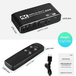 Commutateur matriciel HDMI 2x2 4K, séparateur HDMI2.0b HDCP2.2, extracteur audio, convertisseur vidéo 2 entrées 2 sorties, prend en charge 4K60Hz - Product Image 2