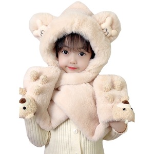 Children's Winter <b>Hat</b> Scarf <b>Gloves</b> <b>Set</b> Fleece Lined Thickened Bear Ear Flaps Warm Three Piece For Girls <b>And</b> Boys - Product Image 5
