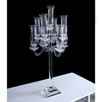 Candélabre en cristal transparent à 7 bras, porte-bougie en verre avec abat-jour, grand centre de table pour mariage, décoration de banquet et événements