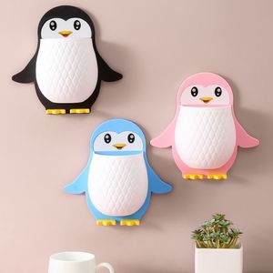 Penguin Storage Rack Wall Mounted Punch Free For <b>Makeup</b> Tools Toothbrush <b>Holder</b> Phone Stand Blue Pink Black Color - Product Image 1