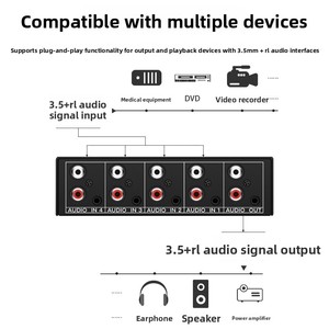 3.5mm AUX + <span class=keywords><strong>RCA</strong></span> L/r chuyển đổi âm thanh hộp 4 trong 1 ra hai chiều âm thanh stereo Switcher chọn 4x1 thụ động A/B tương tự âm thanh Selec - Product Image 5