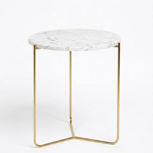 Mesa Moderna de Hierro con Tapa de Mármol, Mesa Auxiliar con Marco de Metal Dorado Moderno para Muebles de Sala de Estar - Product Image 1