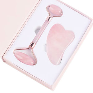 100% De Quartz Rose naturel Visage Masseur Jade Rouleau Barre de Beauté Guasha Ensemble - Product Image 1