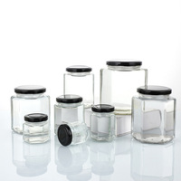 45ml 85ml 100ml 180ml 280ml 380ml 500ml 730ml Pot en verre carré hexagonal transparent de qualité alimentaire pour sauce à confiture de noix pâte de citron miel