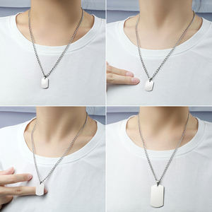 Benutzer definierte gravierte Logo DIY Edelstahl Halskette Anhänger personal isierte quadratische Form leere Hund Name ID Halskette für Hund Haustier - Product Image 6