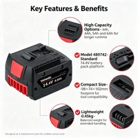 Paket Baterai Lithium 14.4V 5Ah 72W Tersedia untuk Pabrik OEM Perkakas Listrik Bor Baterai Perkakas Listrik Isi Ulang