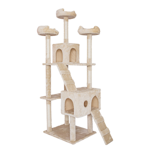 D KING-<span class=keywords><strong>Muebles</strong></span> grandes para gatos, centro de actividades de varios niveles, torre de árbol para gatos con hamaca beige, postes para rascar hechos de madera - Product Image 2
