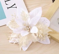 Dekorasi Pohon Natal Bunga Buatan Plastik Poinsettia Perak-Pink Gaya Korea