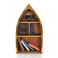 Handgefertigtes Kleines Massivholz-Nautisches Kanu-Bücherregal für Apartment, Büro, Wohnzimmer, Schule - Küstenhaus-Möbel im Handwerksstil