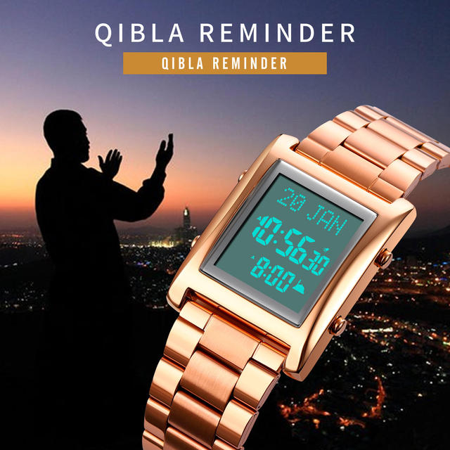 Skmei 1815 Arabic Islamic Qibla Jam Tangan Saat Wrist Watch Al Fajr Harameen Azan Muslim Prayers Reloj Digital Stainless Watches