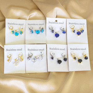 Stainless Steel Crystal <b>Stud</b> <b>Earrings</b> Round Rhinestone Everyday Wear Set - Product Image 2