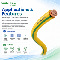 Cable de Construcción de Cobre de un Solo Núcleo, Aislado en PVC Verde Amarillo V-90, 0.6/1KV Clase 2, Certificado AS/NZS 5000.1, SAA/CE/VDE/TUV
