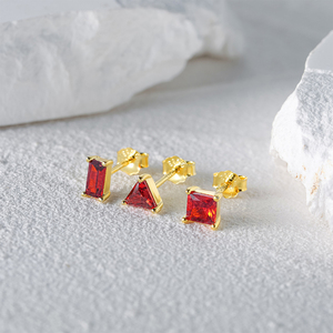 CANNER 3pcs/<b>Set</b> S925 <b>Sterling</b> <b>Silver</b> Ruby Purple Zircon Personality Geometric Water Drop Heart-Shaped Zircon <b>Stud</b> <b>Earrings</b> <b>Set</b> - Product Image 2