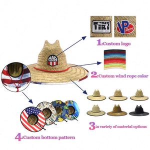 2026 High Quality Custom Logo Summer Sun Lifeguard <b>Straw</b> <b>Hat</b> Under Fishing Printing Sombrero Beach Surf Lifeguard Mat Grass <b>Hat</b> - Product Image 3