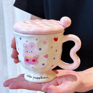 Taza de Cerámica con Diseño de Conejito, con Tapa y Cuchara, Diseño Animado, para Niñas, Regalo de Cumpleaños, Primavera 2025 - Product Image 1