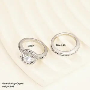 Silver Color Rings 2pcs Set Simple Zircon Engagement Ring Jewelry Design Square Wedding Alloy Engagement Rings For Women