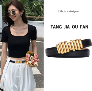 Venda Direta de Fábrica, Novos Cintos de Couro Femininos da Moda, Cintos Casuais de Luxo com Fivela de Liga, Cinto Fino para Mulheres - Product Image 4