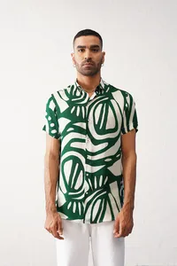 Chemise imprimée numérique LEAFY en tissu sergé confortable, anti-boulochage, séchage rapide, respirante, tailles XL et 5XL pour l'été - Product Image 2