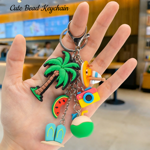 Tropical Summer Fruit 3D Tropical Fruit Coconut Tree Bead Keychains Bulk Rubber Charms Decor Llavero Gift Best Friend Keychain