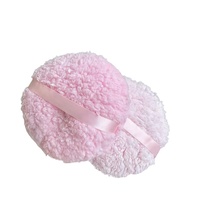Puff Bedak Tabur Profesional untuk Bedak Padat, Spons Makeup High Light, Puff Bulu Panjang dengan Pita