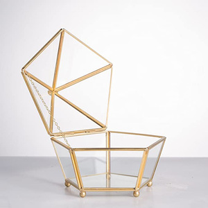 DS Perhiasan Dekoratif Antik Penyimpanan Kotak Jendela Terarium Geometris Dada Kaca Bening Bentuk Pentagon Perhiasan Kecil - Product Image 5