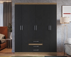 Armoire de style moderne ESSENTIAL 6 portes 3 tiroirs en bois pour chambre à coucher, revêtement en panneaux de particules avec vernis céramique noir - Product Image 5