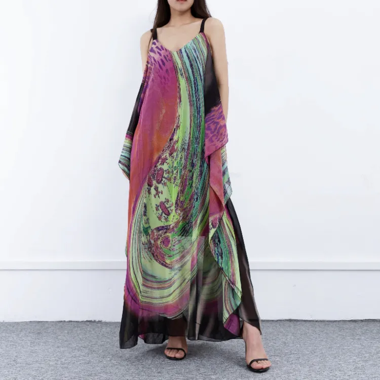 Enyami Professional Women Clothing Manufacturer Boho Chiffon Sundress Maxi Print Woven Long Prom Dresses